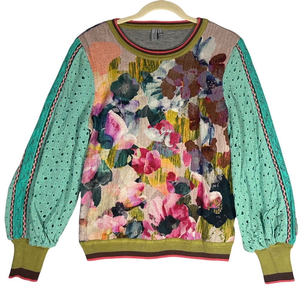 Blank London Anthropologie Sinead Floral Eyelet Pullover XS‎ Floral Embroidered